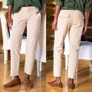 Frank & Eileen Blackrock Italian Utility Pant Khaki Beige Raw Hem SZ 12
